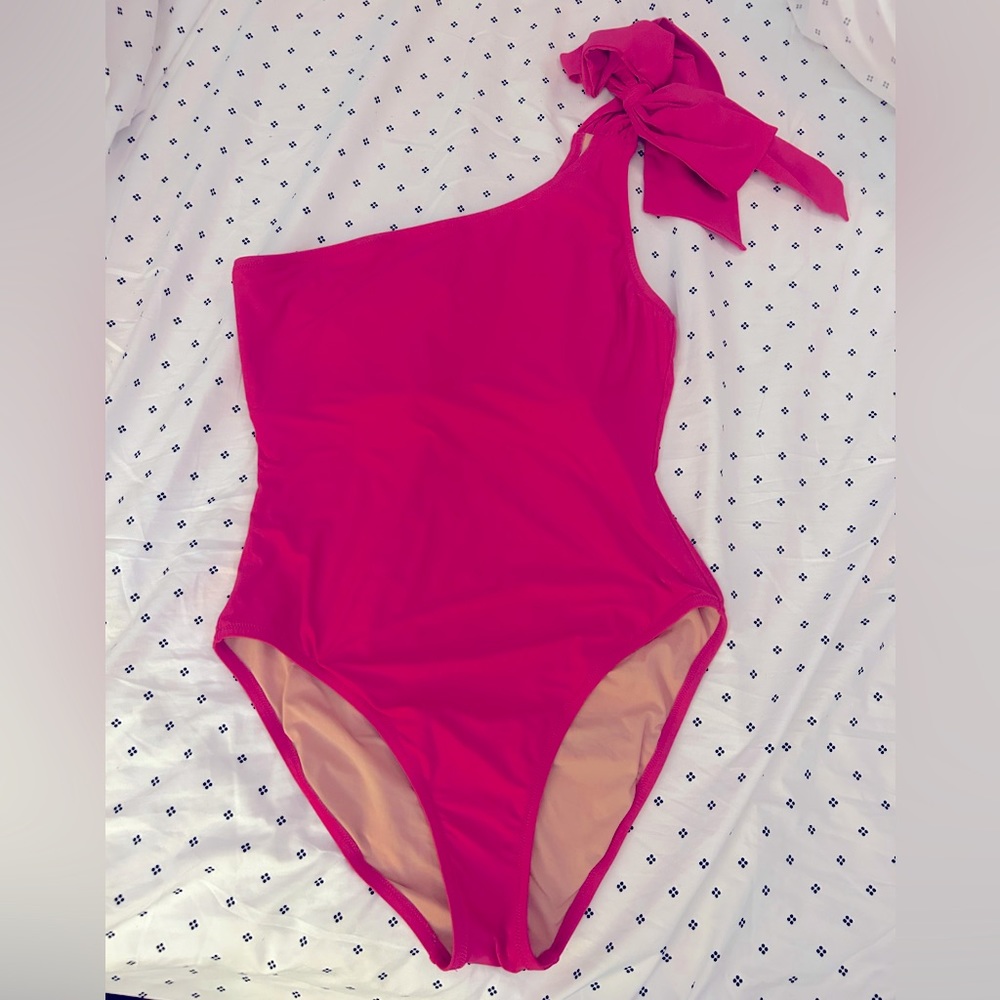 J Crew Pink bow one-shoulder one-piece swimsuit